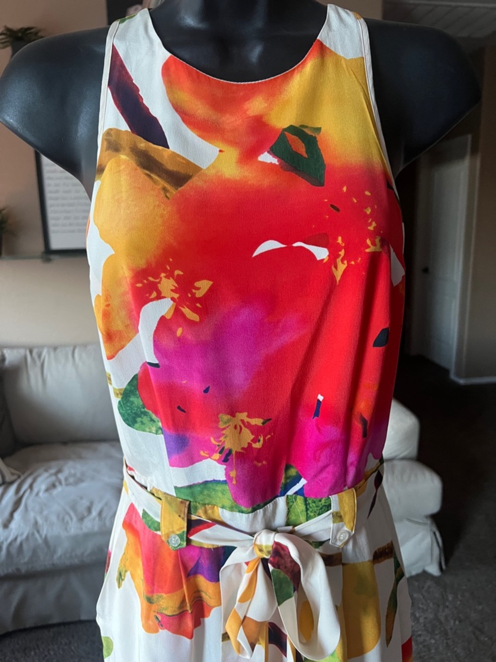 Yumi Kim Silk White Floral Wide-Leg Jumpsuit with Pink, Red & Yellow Print - Picture 2 of 8